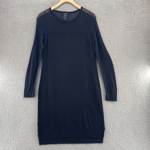 Ann Taylor Dress Women Medium Petite Black Wool Blend Sweater Illusion Neck Mini - Picture 1 of 9
